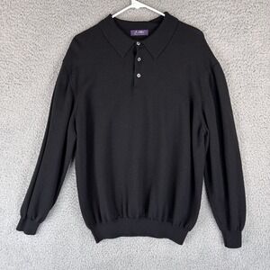 J. Ashford Sweater Men XLT Tall Black Extra Fine Merino Wool Polo Knit Italy